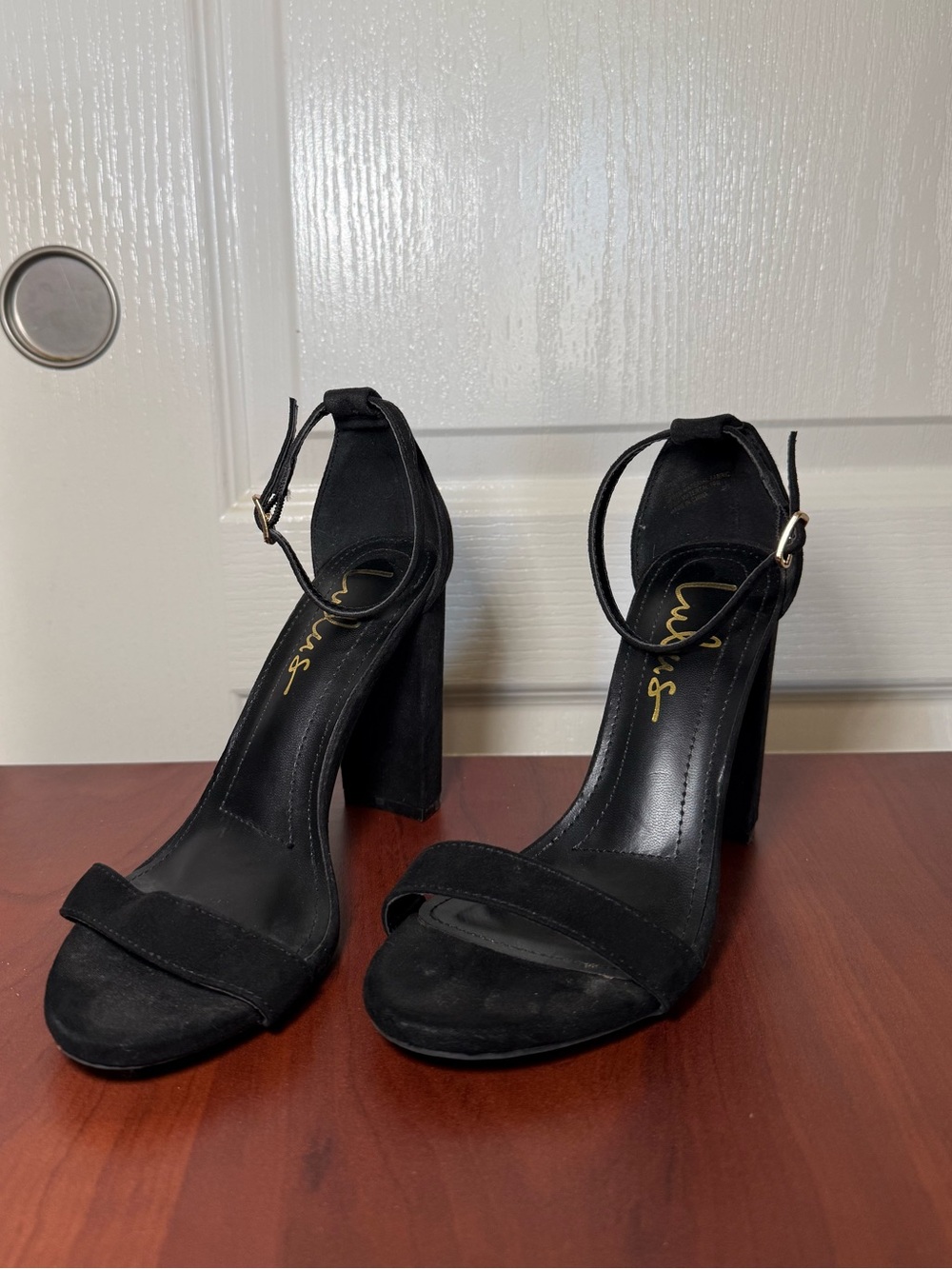 Lulus Black Suede Ankle-Strap Block Heels Size 5.5